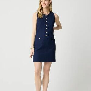 NWT J Crew button front linen mini dress navy blue